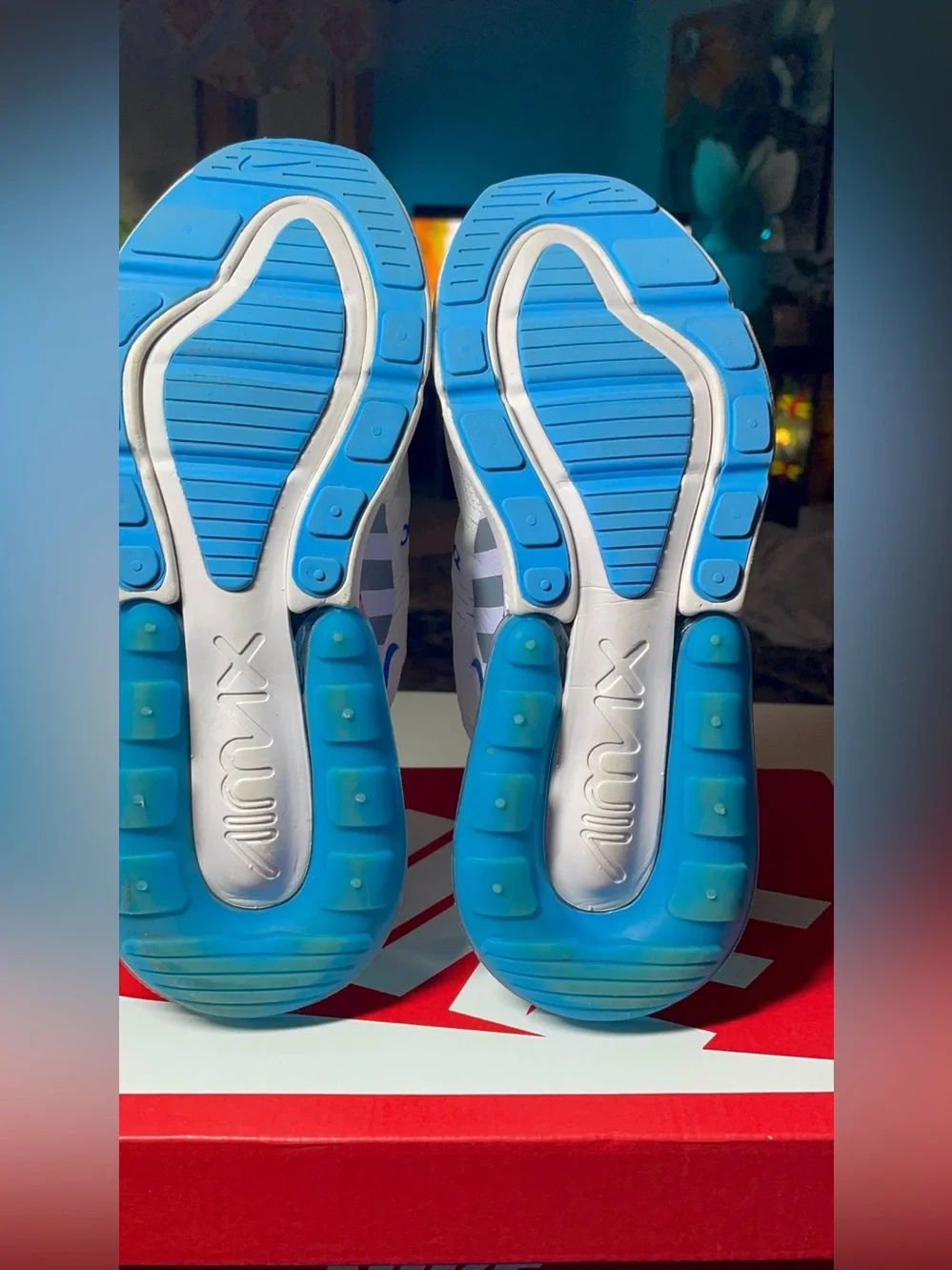 Nike Air Max 270 White with Blue, Pink & Navy Accents 7.5W - 6Y